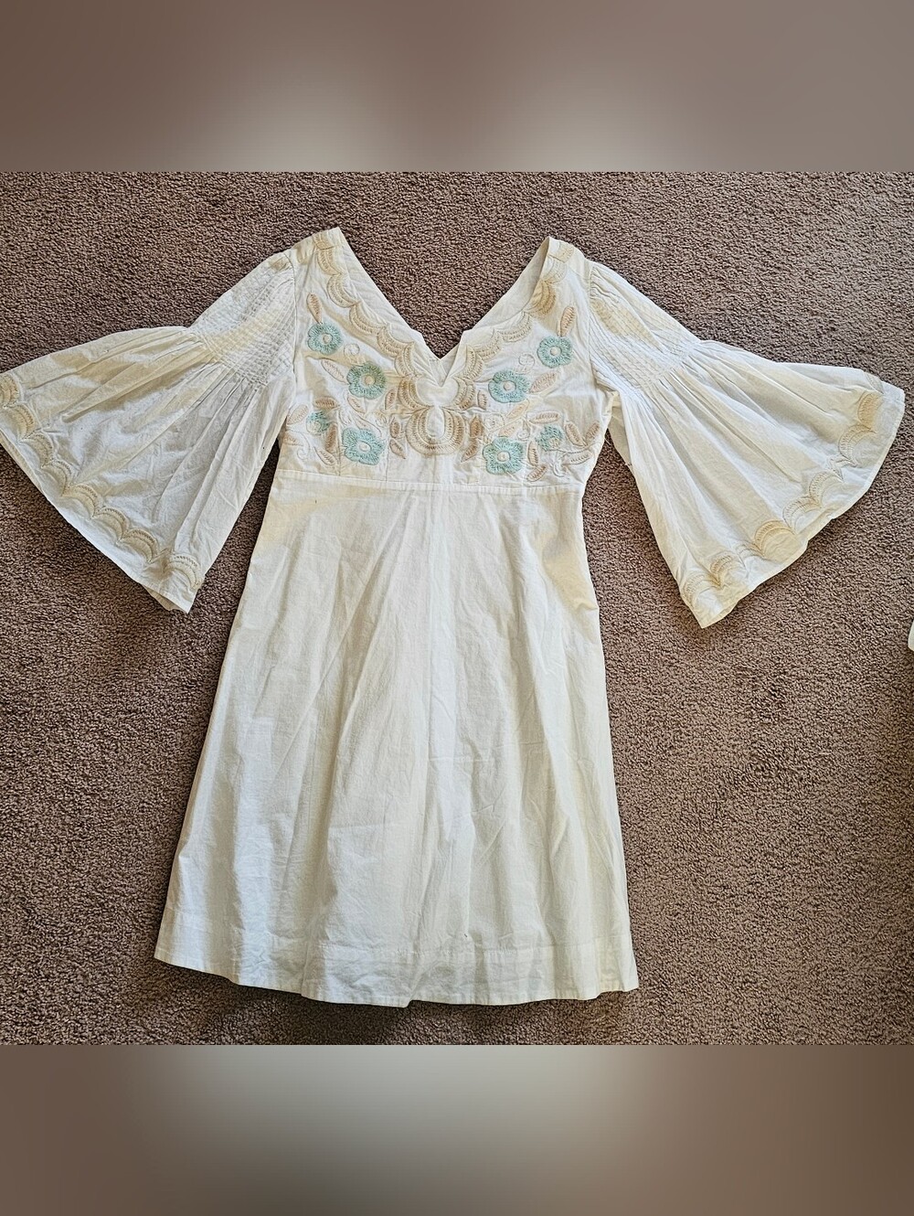 White Embroidered Boho Women's Dress
